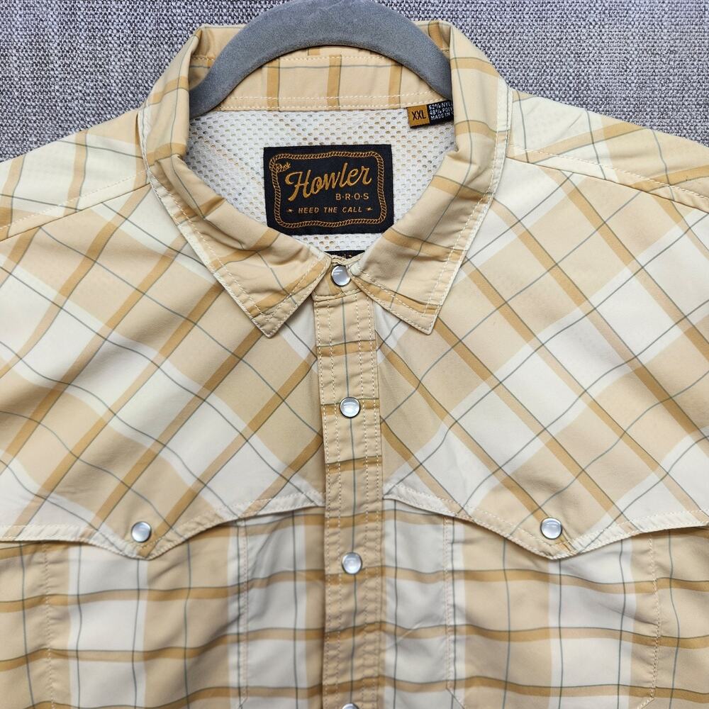 Howler Bros Mens XXL Pearl Snap Fishing Shirt Plaid Short Sleeve Vented Western